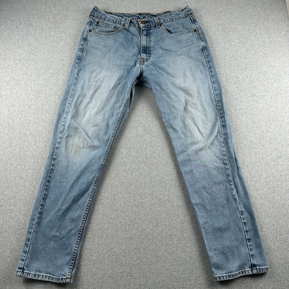 Levis Jeans Mens 34x32 505 Regular Fit Light Blue Stretch Denim